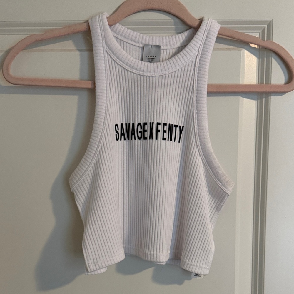 Savage X Fenty White Ribbed Logo Crop Tank (S)